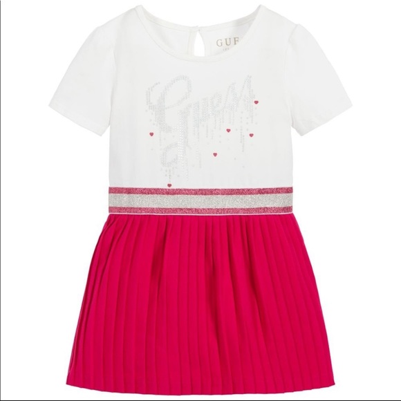 Guess Girls White & Pink Logo Dress - Picture 1 of 7